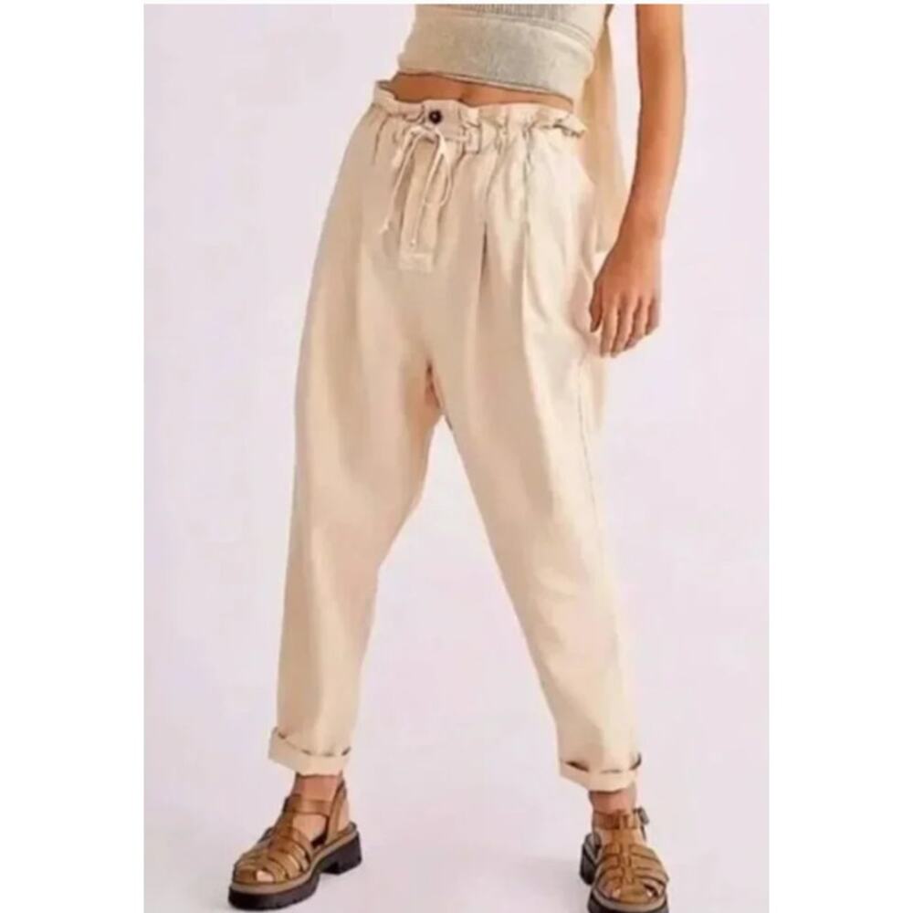 Free People Margate Paperbag Pleated Trouser Misty Rose Size M Boho Cropped